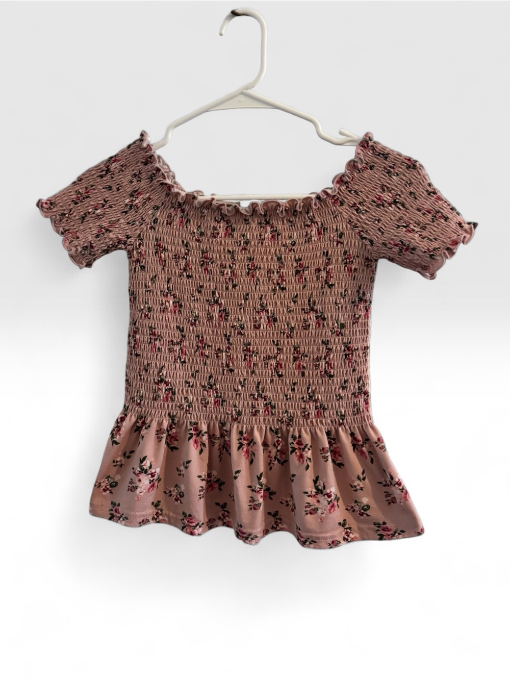 Smocked Floral Peplum Crop Top - Dusty Rose